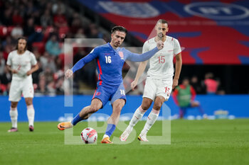 2022-03-26 - LONDON, ENGLAND - MARCH 26: during the international friendly match between England and Switzerland at Wembley Stadium on March 26, 2022 in London, United Kingdom. Jack Grealish of England against Djibril Sow of Switzerland - ENGLAND VS SWITZERLAND - FRIENDLY MATCH - SOCCER