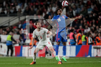 2022-03-26 - LONDON, ENGLAND - MARCH 26: during the international friendly match between England and Switzerland at Wembley Stadium on March 26, 2022 in London, United Kingdom. Raheem Sterling of England against Fabian Frei of Switzerland - ENGLAND VS SWITZERLAND - FRIENDLY MATCH - SOCCER