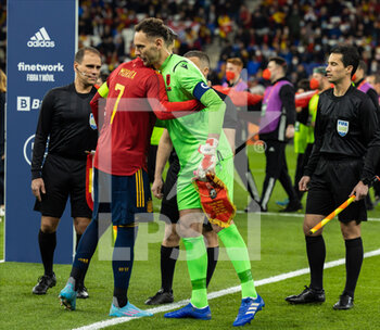 2022-03-26 - Etrit Berisha of Albania and Alvaro Morata of Spain during the International Friendly football match between Spain and Albania on March 26, 2022 at RCDE Stadium in Barcelona, Spain - 2022 - SPAIN VS ALBANIA - FRIENDLY MATCH - SOCCER