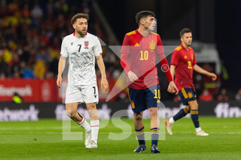 2022-03-26 - Keidi Bare of Albania and Pedri of Spain during the International Friendly football match between Spain and Albania on March 26, 2022 at RCDE Stadium in Barcelona, Spain - 2022 - SPAIN VS ALBANIA - FRIENDLY MATCH - SOCCER