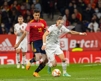 2022-03-26 - Sokol Cikalleshi of Albania and Rodri of Spain during the International Friendly football match between Spain and Albania on March 26, 2022 at RCDE Stadium in Barcelona, Spain - 2022 - SPAIN VS ALBANIA - FRIENDLY MATCH - SOCCER