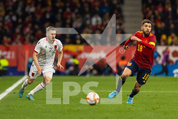 2022-03-26 - Ivan Balliu of Albania and Jordi Alba of Spain during the International Friendly football match between Spain and Albania on March 26, 2022 at RCDE Stadium in Barcelona, Spain - 2022 - SPAIN VS ALBANIA - FRIENDLY MATCH - SOCCER