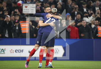 2022-03-25 - Olivier Giroud of France celebrates his goal with Theo Hernandez during the International Friendly football match between France and Ivory Coast on March 25, 2022 at Stade Velodrome in Marseille, France - FRANCE VS IVORY COAST - FRIENDLY MATCH - SOCCER