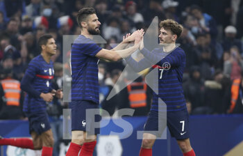 2022-03-25 - Olivier Giroud of France celebrates his goal with Antoine Griezmann during the International Friendly football match between France and Ivory Coast on March 25, 2022 at Stade Velodrome in Marseille, France - FRANCE VS IVORY COAST - FRIENDLY MATCH - SOCCER