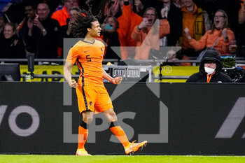 2022-03-26 - Nathan Ake of the Netherlands celebrates after scoring his sides second goal during the International Friendly football match between Netherlands and Denmark on March 26, 2022 at the Johan Cruijff ArenA in Amsterdam, Netherlands - NETHERLANDS VS DENMARK - FRIENDLY MATCH - SOCCER