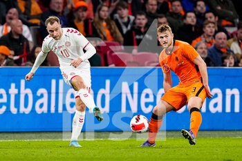 2022-03-26 - Christian Eriksen of Denmark and Matthijs de Ligt of the Netherlands during the International Friendly football match between Netherlands and Denmark on March 26, 2022 at the Johan Cruijff ArenA in Amsterdam, Netherlands - NETHERLANDS VS DENMARK - FRIENDLY MATCH - SOCCER