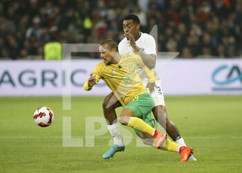 2022-03-29 - Fagrie Lakay of South Africa, Presnel Kimpembe of France during the International Friendly football match between France and South Africa on March 29, 2022 at Stade Pierre Mauroy in Villeneuve-d'Ascq near Lille, France - FRANCE VS SOUTH AFRICA - FRIENDLY MATCH - SOCCER