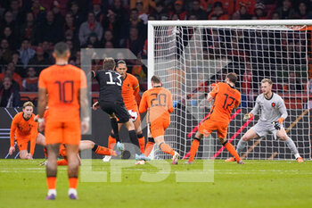 2022-03-29 - Thomas Muller of Germany scores his sides first goal during the International Friendly football match between Netherlands and Germany on March 29, 2022 at the Johan Cruijff ArenA in Amsterdam, Netherlands - NETHERLANDS VS GERMANY - FRIENDLY MATCH - SOCCER