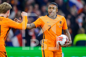 2022-03-29 - Steven Bergwijn of the Netherlands is celebrating his goal during the International Friendly football match between Netherlands and Germany on March 29, 2022 at the Johan Cruijff ArenA in Amsterdam, Netherlands - NETHERLANDS VS GERMANY - FRIENDLY MATCH - SOCCER