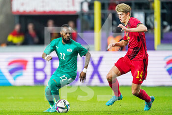 2022-03-29 - Ibrahim Blati Toure of Burkina Faso, Charles de Ketelaere of Belgium during the International Friendly football match between Belgium and Burkina Faso on March 29, 2022 at Lotto Park in Brussel, Belgium - BELGIUM VS BURKINA FASO - FRIENDLY MATCH - SOCCER