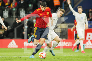 2022-03-29 - Alvaro Morata of Spain and Alfons Sampsted of Iceland during the Friendly football match between Spain and Iceland on March 29, 2022 at Riazor stadium in La Coruna, Spain - SPAIN VS ICELAND - FRIENDLY MATCH - SOCCER