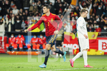 2022-03-29 - Alvaro Morata of Spain celebrates a goal during the Friendly football match between Spain and Iceland on March 29, 2022 at Riazor stadium in La Coruna, Spain - SPAIN VS ICELAND - FRIENDLY MATCH - SOCCER