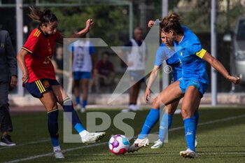 2022-07-01 - Leila Ouahabi Elouahabi of Spain Cristiana Girelli and Valentina Bergamaschi of Italy, compete during the Women's International friendly match between Italy and Spain at Teofilo Patini Stadium on July 01, 2022 in Castel di Sangro , Italy. ©Photo: Cinzia Camela. - ITALY WOMEN VS SPAIN - FRIENDLY MATCH - SOCCER