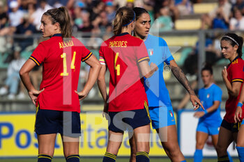 2022-07-01 - Martina Piemonte of Italy, Alexia Putellas Segura, Irene Paredes Hernandez of Spain during the Women's International friendly match between Italy and Spain at Teofilo Patini Stadium on July 01, 2022 in Castel di Sangro , Italy. ©Photo: Cinzia Camela. - ITALY WOMEN VS SPAIN - FRIENDLY MATCH - SOCCER