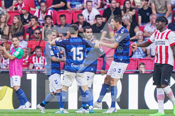 2022-07-23 - Juan Miguel Jimenez Lopez of Real Betis celebrates a goal with teammates during the pre-season friendly football match between PSV and Real Betis on July 23, 2022 at Philips Stadion in Eindhoven, Netherlands - FOOTBALL - FRIENDLY GAME - PSV V REAL BETIS - FRIENDLY MATCH - SOCCER