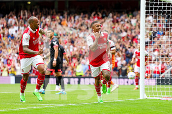 2022-07-30 - Gabriel Jesus (9) of Arsenal scores a goal and celebrates during the Emirates Cup, friendly football match between Arsenal and Sevilla on July 30, 2022 at the Emirates Stadium in London, England - FOOTBALL - FRIENDLY GAME - ARSENAL V SEVILLA - FRIENDLY MATCH - SOCCER