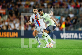 2022-08-24 - Riyad Mahrez of Manchester City and Jordi Alba of FC Barcelona during the Friendly Football match between FC Barcelona and Manchester City on August 24, 2022 at Camp Nou stadium in Barcelona, Spain - FOOTBALL - FRIENDLY GAME - FC BARCELONA V MANCHESTER CITY - FRIENDLY MATCH - SOCCER