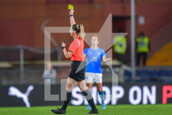 2022-10-10 - The Referee of the match Giovanni AyroldiMichele Schmolzer  to Suisse Yellow card for Arianna Caruso (Italy) - WOMEN ITALY VS BRAZIL - FRIENDLY MATCH - SOCCER