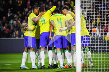 23/09/2022 - MARQUINHOS of Brazil celebrate his goal with teammates during the International Friendly football match between Brazil and Ghana on September 23, 2022 at Oceane Stadium in Le Havre, France - FOOTBALL - FRIENDLY GAME - BRAZIL V GHANA - AMICHEVOLI - CALCIO