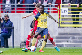 2022-05-01 - Lazare Amani of Royale Union Saint-Gilloise during the Belgian championship Jupiler Pro League football match between Royal Antwerp FC and Royale Union Saint-Gilloise on May 1, 2022 at Bosuilstadion in Antwerp, Belgium - ROYAL ANTWERP FC VS ROYALE UNION SAINT-GILLOISE - BELGIAN PRO LEAGUE - SOCCER