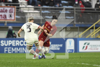 2022-01-05 - Valeria Pirone of AS Roma Women and Sara Gedsted Thrige Andersen of A.C. Milan and Sara Gedsted Thrige Andersen of A.C. Milan during the Women's Italian Supercup Semi-Final between A.S. Roma Women and A.C. Milan at the Domenico Francioni Stadium on 5th of January, 2022 in Latina, Italy. - AS ROMA VS AC MILAN - WOMEN SUPERCOPPA - SOCCER