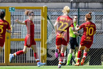 2022-04-30 - Angelica Soffia (AS Roma Women) celebrates after scoring the goal 1-0 during the Women's Italian Cup 2021/22 match between AS Roma vs Empoli Ladies at the Tre Fontane stadium on 30 April 2022. - AS ROMA VS EMPOLI LADIES - WOMEN ITALIAN CUP - SOCCER