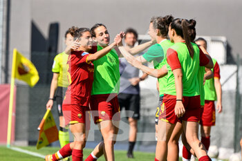 2022-04-30 - Elisa Bartoli (AS Roma Women) celebrates after scoring the goal 2-0 during the Women's Italian Cup 2021/22 match between AS Roma vs Empoli Ladies at the Tre Fontane stadium on 30 April 2022. - AS ROMA VS EMPOLI LADIES - WOMEN ITALIAN CUP - SOCCER