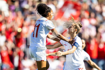 2022-07-09 - Switzerland Midfielder Coumba Sow scores and celebrates 0-1 during the UEFA Women's Euro 2022, Group C football match between Portugal and Switzerland on July 9, 2022 at Leigh Sports Village in Leigh, England - FOOTBALL - WOMEN'S EURO 2022 - PORTUGAL V SWITZERLAND - UEFA EUROPEAN - SOCCER