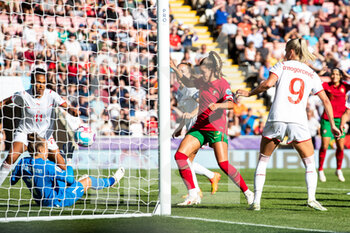 2022-07-09 - Portugal Defender Diana Gomes scores a goal 1-2 during the UEFA Women's Euro 2022, Group C football match between Portugal and Switzerland on July 9, 2022 at Leigh Sports Village in Leigh, England - FOOTBALL - WOMEN'S EURO 2022 - PORTUGAL V SWITZERLAND - UEFA EUROPEAN - SOCCER