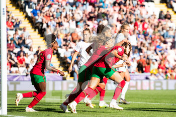 2022-07-09 - Portugal Defender Diana Gomes scores a goal and celebrates 1-2 during the UEFA Women's Euro 2022, Group C football match between Portugal and Switzerland on July 9, 2022 at Leigh Sports Village in Leigh, England - FOOTBALL - WOMEN'S EURO 2022 - PORTUGAL V SWITZERLAND - UEFA EUROPEAN - SOCCER
