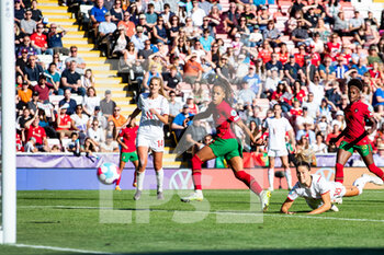 2022-07-09 - Portugal Forward Jessica Silva scores a goal 2-2 during the UEFA Women's Euro 2022, Group C football match between Portugal and Switzerland on July 9, 2022 at Leigh Sports Village in Leigh, England - FOOTBALL - WOMEN'S EURO 2022 - PORTUGAL V SWITZERLAND - UEFA EUROPEAN - SOCCER