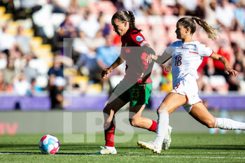 2022-07-09 - Portugal Forward Telma Encarnacao, Switzerland Defender Viola Monica Calligaris during the UEFA Women's Euro 2022, Group C football match between Portugal and Switzerland on July 9, 2022 at Leigh Sports Village in Leigh, England - FOOTBALL - WOMEN'S EURO 2022 - PORTUGAL V SWITZERLAND - UEFA EUROPEAN - SOCCER