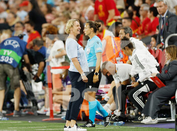 2022-07-12 - Germany coach Martina Voss-Tecklenburg celebrates at full time during the UEFA Women's Euro 2022, Group B football match between Germany and Spain on July 12, 2022 at Brentford Community Stadium in Brentford, England - FOOTBALL - WOMEN'S EURO 2022 - GERMANY V SPAIN - UEFA EUROPEAN - SOCCER