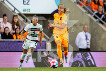 2022-07-13 - Lynn Wilms of Netherlands (5) and Ana Borges of Portugal during the UEFA Women's Euro 2022, Group C football match between Netherlands and Portugal on July 13, 2022 at Leigh Sports Village in Leigh, England - FOOTBALL - WOMEN'S EURO 2022 - NETHERLANDS V PORTUGAL - UEFA EUROPEAN - SOCCER