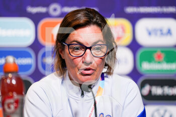 2022-07-22 - Coach Corinne Diacre of France during the Press Conference prior to the Quarter Final of the UEFA Women's Euro 2022 football match between France and Netherlands on July 22, 2022 at New York Stadium in Rotherham, England - FOOTBALL - WOMEN'S EURO 2022 - PRESS CONFERENCE AND TRAINING OF THE FRENCH TEAM - UEFA EUROPEAN - SOCCER