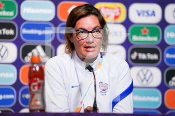 2022-07-22 - Coach Corinne Diacre of France during the Press Conference prior to the Quarter Final of the UEFA Women's Euro 2022 football match between France and Netherlands on July 22, 2022 at New York Stadium in Rotherham, England - FOOTBALL - WOMEN'S EURO 2022 - PRESS CONFERENCE AND TRAINING OF THE FRENCH TEAM - UEFA EUROPEAN - SOCCER