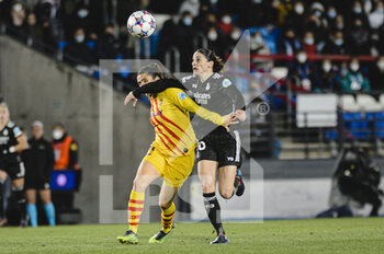 2022-03-22 - 20.03.2022, Madrid, Spain. Esther Gonzalez of Real Madrid CF Femenino (R)battles for the ball with Andrea Pereira Futbol Club Barcelona (L) during the UEFA Women's Champions League match between Real Madrid and FC Barcelona at Estadio Alfredo Di Stefano on 20 March 2022 in Madrid Spain. - REAL MADRID VS FC BARCELONA - UEFA CHAMPIONS LEAGUE WOMEN - SOCCER