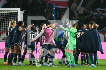 2022-03-30 - Charlotte Voll, Barbora Votikova, and the team of PSG celebrate the victory during the UEFA Women's Champions League, Quarter-finals, 2nd leg football match between Paris Saint-Germain (PSG) and FC Bayern Munich (Munchen) on March 30, 2022 at Parc des Princes stadium in Paris, France - PARIS SAINT-GERMAIN (PSG) VS BAYERN MUNICH - UEFA CHAMPIONS LEAGUE WOMEN - SOCCER