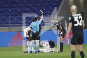 2022-03-31 - Cristiana GIRELLI of Juventus and Referee Riem HUSSEIN yellow card during the UEFA Women's Champions League, Quarter-finals, 2nd leg football match between Olympique Lyonnais (Lyon) and Juventus FC on March 31, 2022 at Groupama stadium in Decines-Charpieu near Lyon, France - OLYMPIQUE LYONNAIS (LYON) VS JUVENTUS FC - UEFA CHAMPIONS LEAGUE WOMEN - SOCCER