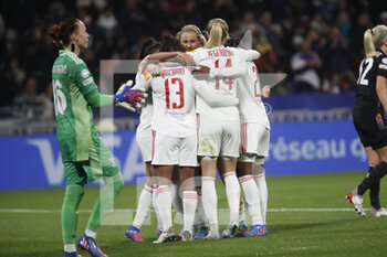 2022-03-31 - Catarina MACARIO of Lyon celebrate the victory and Lindsey HORAN of Lyon and Ada HEGERBERG of Lyon during the UEFA Women's Champions League, Quarter-finals, 2nd leg football match between Olympique Lyonnais (Lyon) and Juventus FC on March 31, 2022 at Groupama stadium in Decines-Charpieu near Lyon, France - OLYMPIQUE LYONNAIS (LYON) VS JUVENTUS FC - UEFA CHAMPIONS LEAGUE WOMEN - SOCCER
