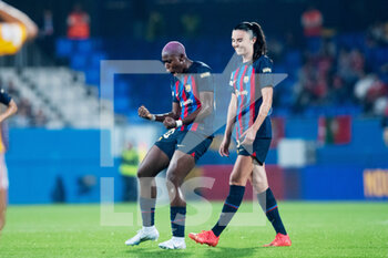 2022-10-19 - Asisat Oshoala of FC Barcelona celebrating the third goal during the UEFA Women’s Champions League, Group D football match between FC Barcelona and SL Benfica on October 19, 2022 at Johan Cruyff Stadium in Barcelona, Spain - FOOTBALL - WOMEN'S CHAMPION'S LEAGUE - FC BARCELONA V SL BENFICA - UEFA CHAMPIONS LEAGUE WOMEN - SOCCER