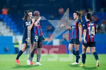 2022-10-19 - Asisat Oshoala of FC Barcelona celebrating the third goal during the UEFA Women’s Champions League, Group D football match between FC Barcelona and SL Benfica on October 19, 2022 at Johan Cruyff Stadium in Barcelona, Spain - FOOTBALL - WOMEN'S CHAMPION'S LEAGUE - FC BARCELONA V SL BENFICA - UEFA CHAMPIONS LEAGUE WOMEN - SOCCER