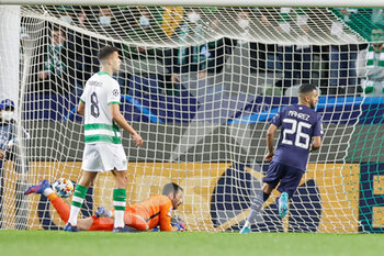 2022-02-15 - Riyad Mahrez (26) of Manchester City scores a goal 0-1 during the UEFA Champions League, round of 16, 1st leg football match between Sporting Lisbon and Manchester City on February 15 2022 at Estadio Jose Alvalade in Lisbon, Portugal - SPORTING LISBON VS MANCHESTER CITY - UEFA CHAMPIONS LEAGUE - SOCCER