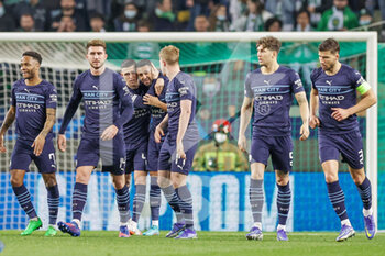 2022-02-15 - Riyad Mahrez (26) of Manchester City scores a goal and celebrates 0-1 during the UEFA Champions League, round of 16, 1st leg football match between Sporting Lisbon and Manchester City on February 15 2022 at Estadio Jose Alvalade in Lisbon, Portugal - SPORTING LISBON VS MANCHESTER CITY - UEFA CHAMPIONS LEAGUE - SOCCER