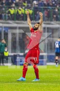 2022-02-16 - Liverpool forward Mohamed Salah (11) celebrates afetr his goal 0-2 during the UEFA Champions League, Round of 16, 1st leg football match between FC Internazionale and Liverpool FC on February 16, 2022 at San Siro Stadium in Milan, Italy - INTER - FC INTERNAZIONALE VS LIVERPOOL FC - UEFA CHAMPIONS LEAGUE - SOCCER