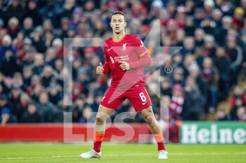 2022-03-08 - Liverpool midfielder Thiago Alcantara during the UEFA Champions League, Round of 16, 2nd leg football match between Liverpool and FC Internazionale on March 8, 2022 at Anfield stadium in Liverpool, England - LIVERPOOL VS FC INTERNAZIONALE - UEFA CHAMPIONS LEAGUE - SOCCER