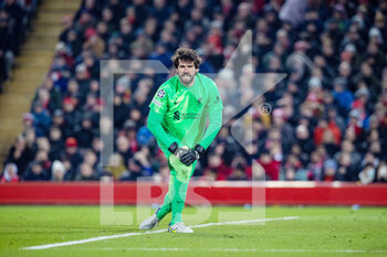 2022-03-08 - Liverpool goalkeeper Alisson Becker (1) reacts during the UEFA Champions League, Round of 16, 2nd leg football match between Liverpool and FC Internazionale on March 8, 2022 at Anfield stadium in Liverpool, England - LIVERPOOL VS FC INTERNAZIONALE - UEFA CHAMPIONS LEAGUE - SOCCER