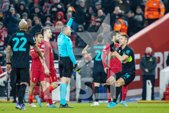 2022-03-08 - Internazionale forward Ivan Perisic(14) reacts as referee Antonio Mateu Lahoz books Internazionale forward Alexis Sanchez (7) (not in picture) for a second time, red card, during the UEFA Champions League, Round of 16, 2nd leg football match between Liverpool and FC Internazionale on March 8, 2022 at Anfield stadium in Liverpool, England - LIVERPOOL VS FC INTERNAZIONALE - UEFA CHAMPIONS LEAGUE - SOCCER