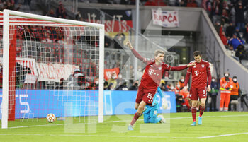 2022-03-08 - Thomas Muller of Bayern Munich celebrates his goal 6-1 during the UEFA Champions League, Round of 16, 2nd leg football match between Bayern Munich and Red Bull Salzburg on March 8, 2022 at Allianz Arena in Munich, Germany - BAYERN MUNICH VS RED BULL SALZBURG - UEFA CHAMPIONS LEAGUE - SOCCER