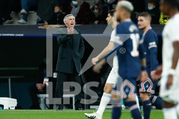 2022-03-09 - Carlo Ancelotti, coach of Real Madrid during the UEFA Champions League, Round of 16, 2nd leg football match between Real Madrid and Paris Saint-Germain on March 9, 2022 at Santiago Bernabeu stadium in Madrid, Spain - REAL MADRID VS PARIS SAINT-GERMAIN - UEFA CHAMPIONS LEAGUE - SOCCER